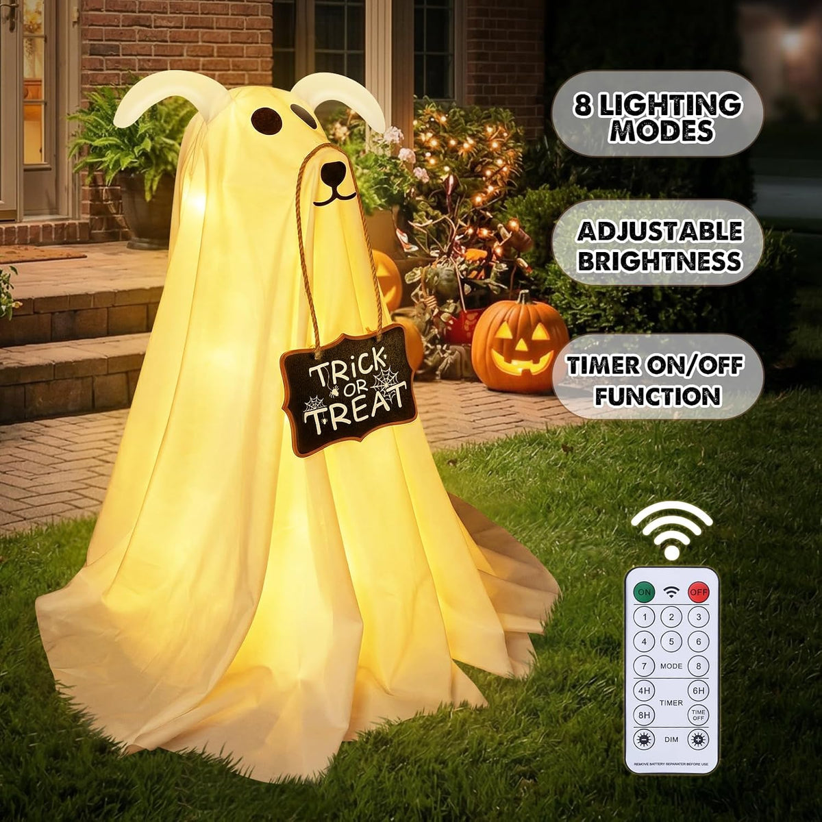 Halloween Decorations, 2.3 FT Light-Up Ghost Dog with Trick or Treat Sign