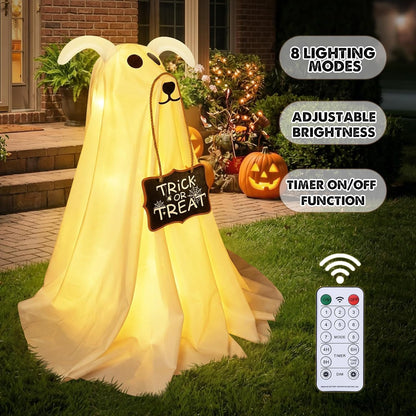 Halloween Decorations, 2.3 FT Light-Up Ghost Dog with Trick or Treat Sign