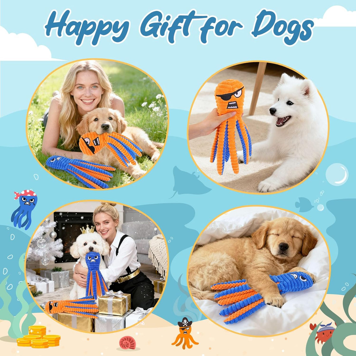 Interactive Dog Toys, 2 Pack No Stuffing Chew Toys for Teething