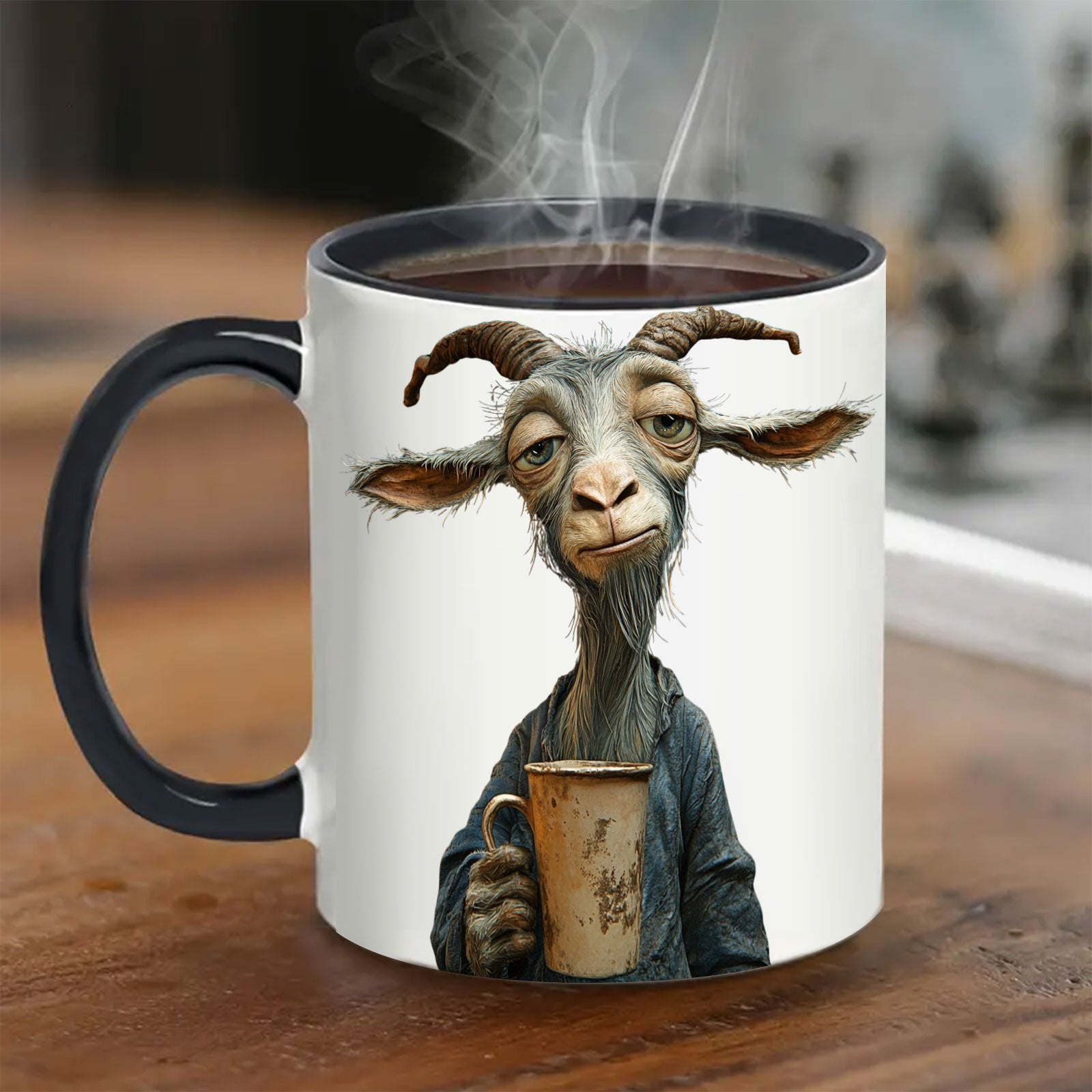 1pc Funny Goat Mug - Double-Sided Goat Cup with Cup Design, 11oz Ceramic Coffee Cup for Birthday, Christmas, Halloween, Office Gifts - Novelty Farmhouse Decor for Goat Lovers, Goat Gifts, Holiday Gift Item, Charming Illustrat