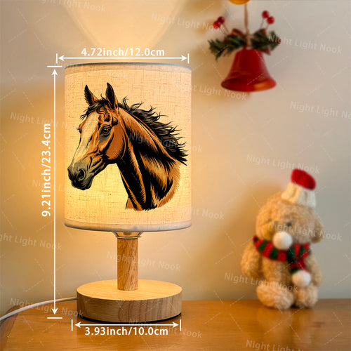 1pc Horse Head LED Fabric Table Lamp, USB Bedside Lamp, Bedroom Lamp And Dormitory LED Lighting Fixture, Office Decorative Lamp with Fabric Lampshade, Night Light for Room And Living Room Decoration