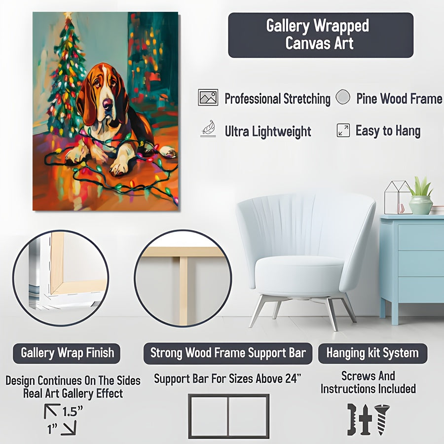 Basset Hound Christmas Dog Canvas Wall Art