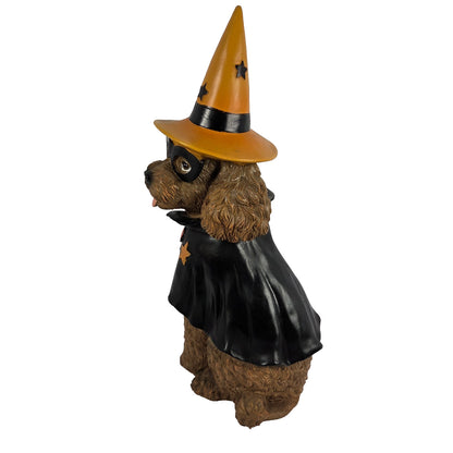Halloween Themed Goldendoodle Figurine in Witch Costume - 14 Inch Pumpkin Decor