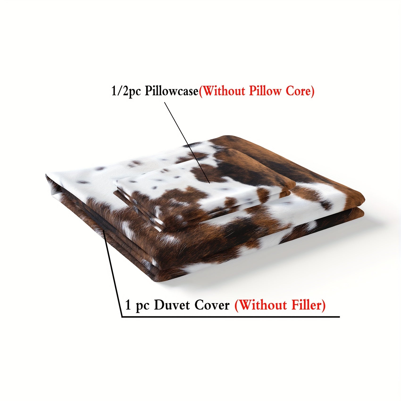 Brown And Black Cow Pattern Yak Leather Bedding Set with Washable Ultra-Fine Microfiber Duvet Cover, Soft And Comfortable, Does Not Include The Down Comforter, Available in 2 Or 3pcs Sets.