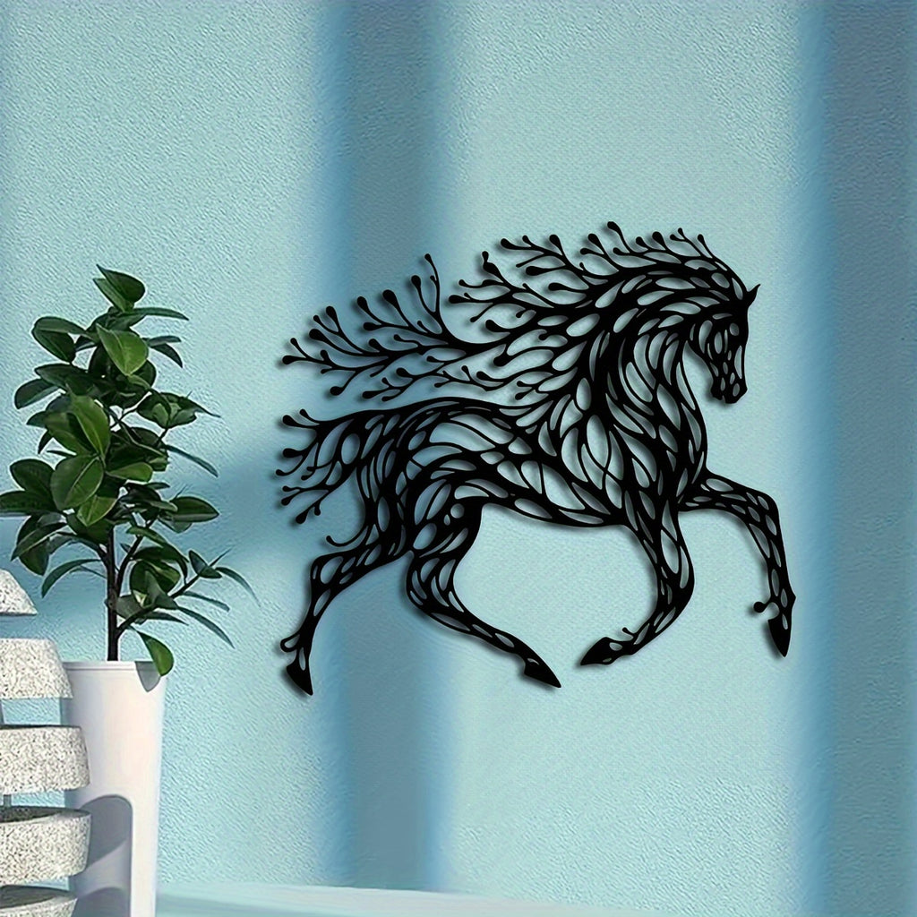 1pc Handcrafted Metal Horse Wall Art - Unique Equestrian Theme Decor for Rustic Farmhouse, Home Office, and Outdoor Spaces - Perfect Wildlife Lover Gift with Trendy Black Tree Design