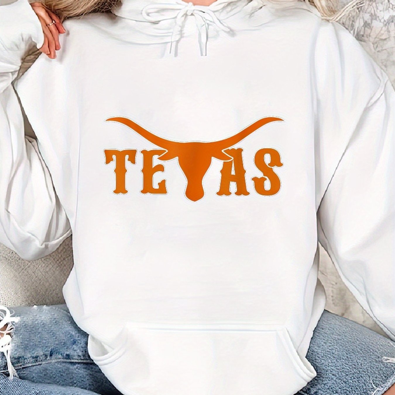 Long Sleeve Classic Print Pullover Hoodie, Texas USA Austin Pride Bull American Cozy Casual For Sports