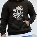 Men'S Casual Long Sleeve Hoodie, 100% Polyester Knit Fabric, Winter Warmth with "Hawaii Positive Vibes Optimism" Print, Regular Fit with Slight Stretch, 200gsm - Fashionable Gift for Men