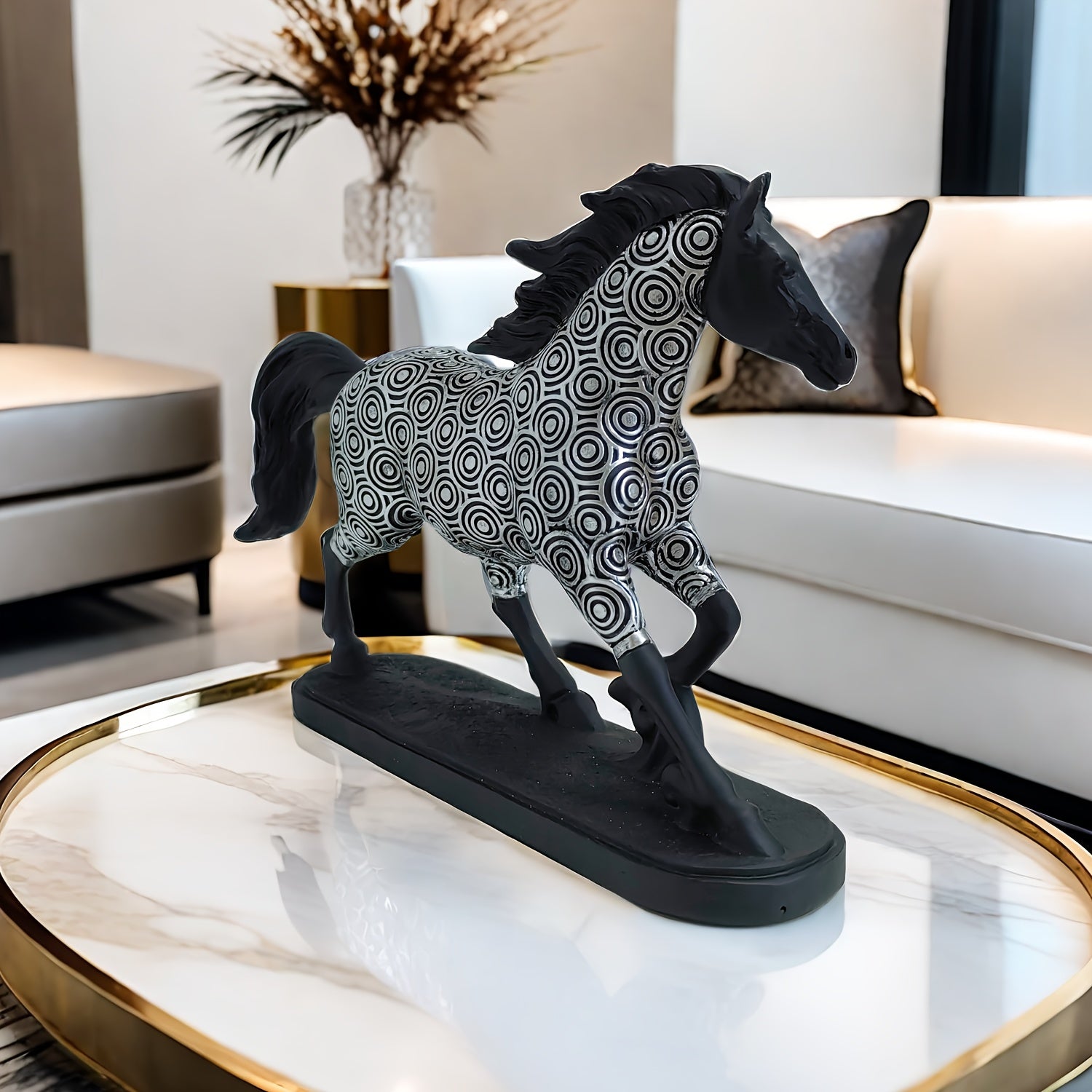 Elegant Zodiac Horse Statue - Resin Craft For Office, Living Room, Or Wine Cabinet Decor