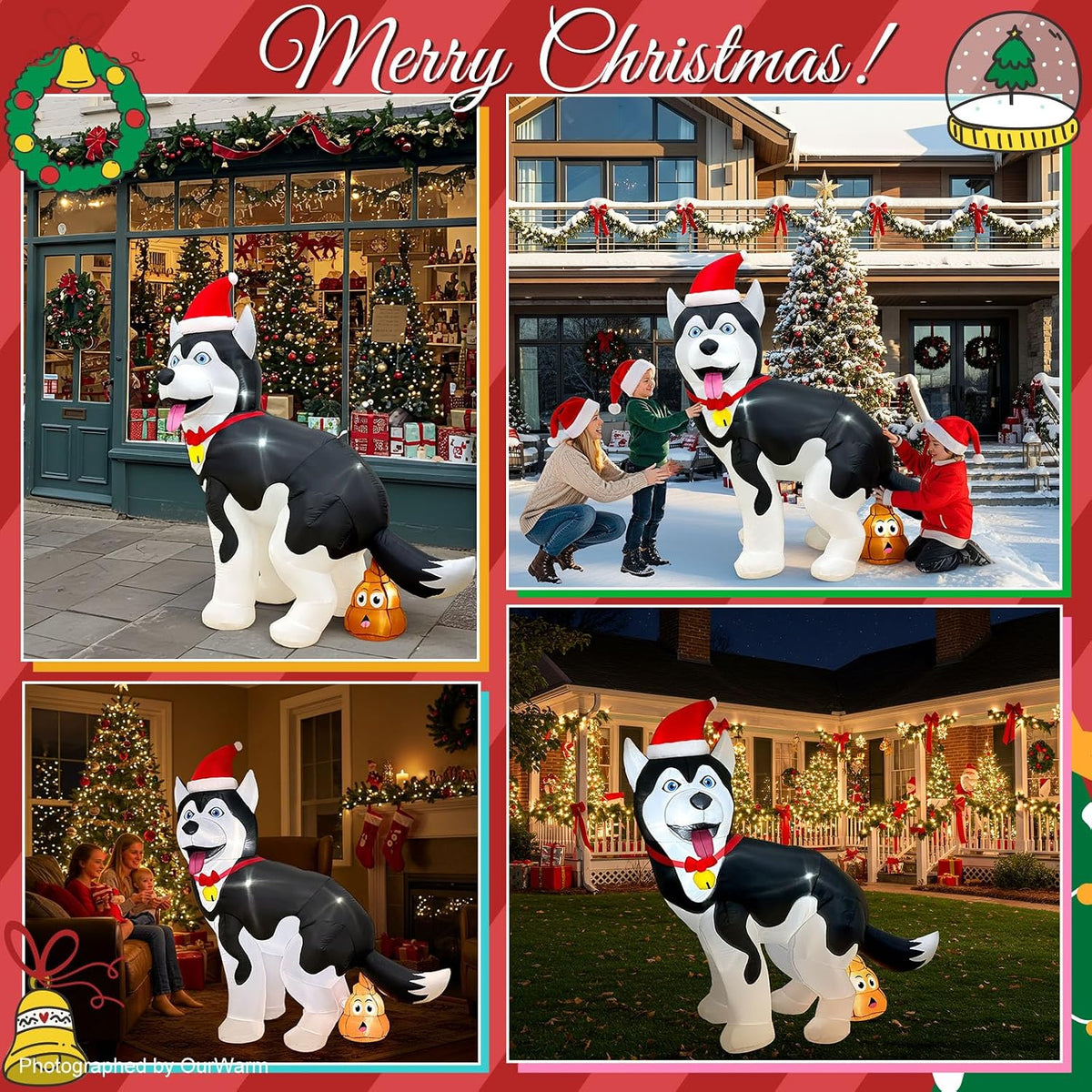 5FT Inflatable Husky Christmas Decoration for Outdoor Use
