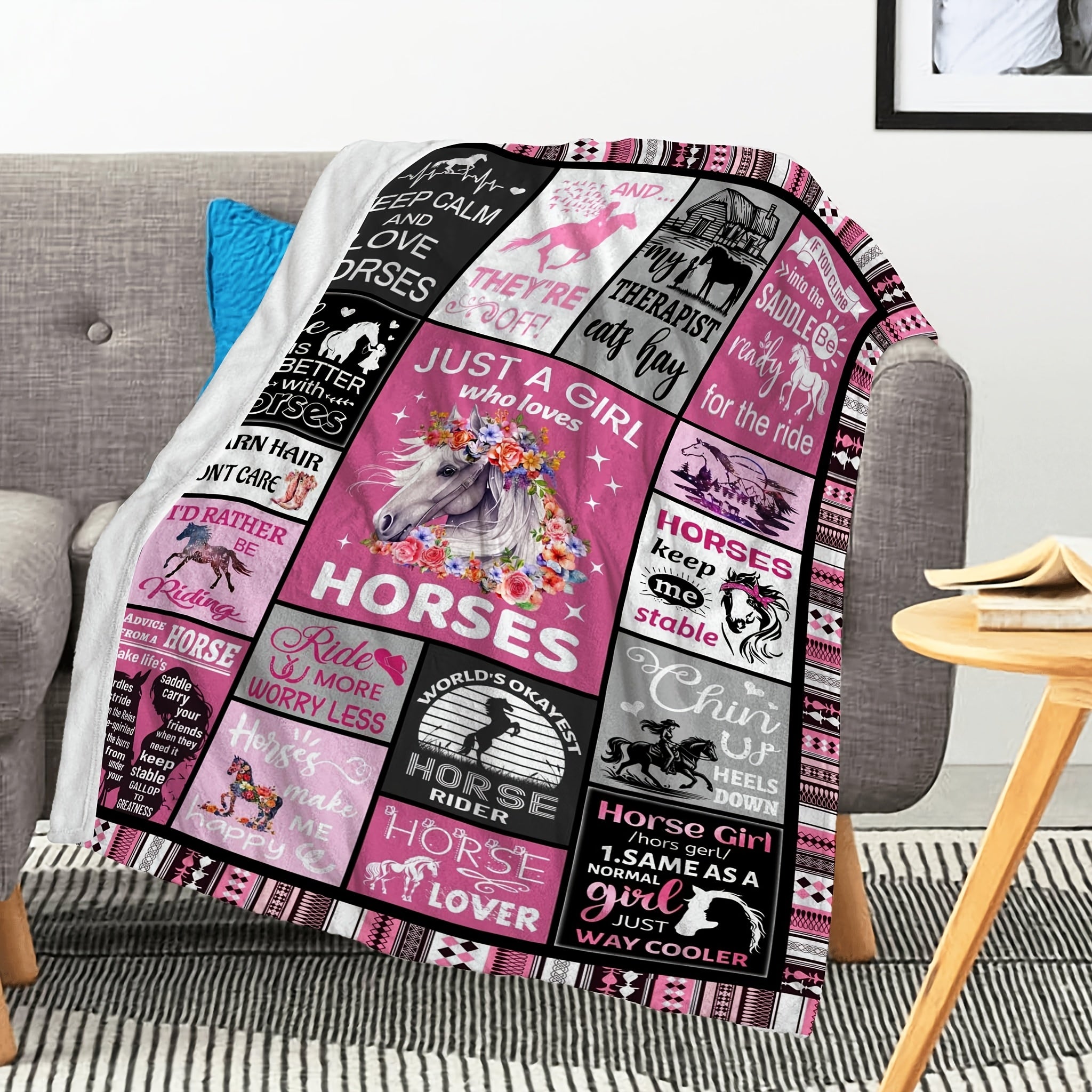 1pc Horse Blanket, Decorative Soft Flannel Blanket For Women, Horse Lover Birthday