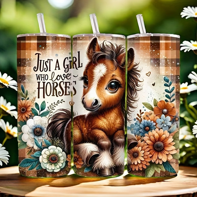 20oz Horse-Themed Stainless Steel Water Bottle, Vacuum Insulated, Leak-Proof Lid, Portable Travel Tumbler for Hot and Cold Beverages, Ideal Gift for Horse Lovers, Family, Friends - Durable 304 Stainless Steel