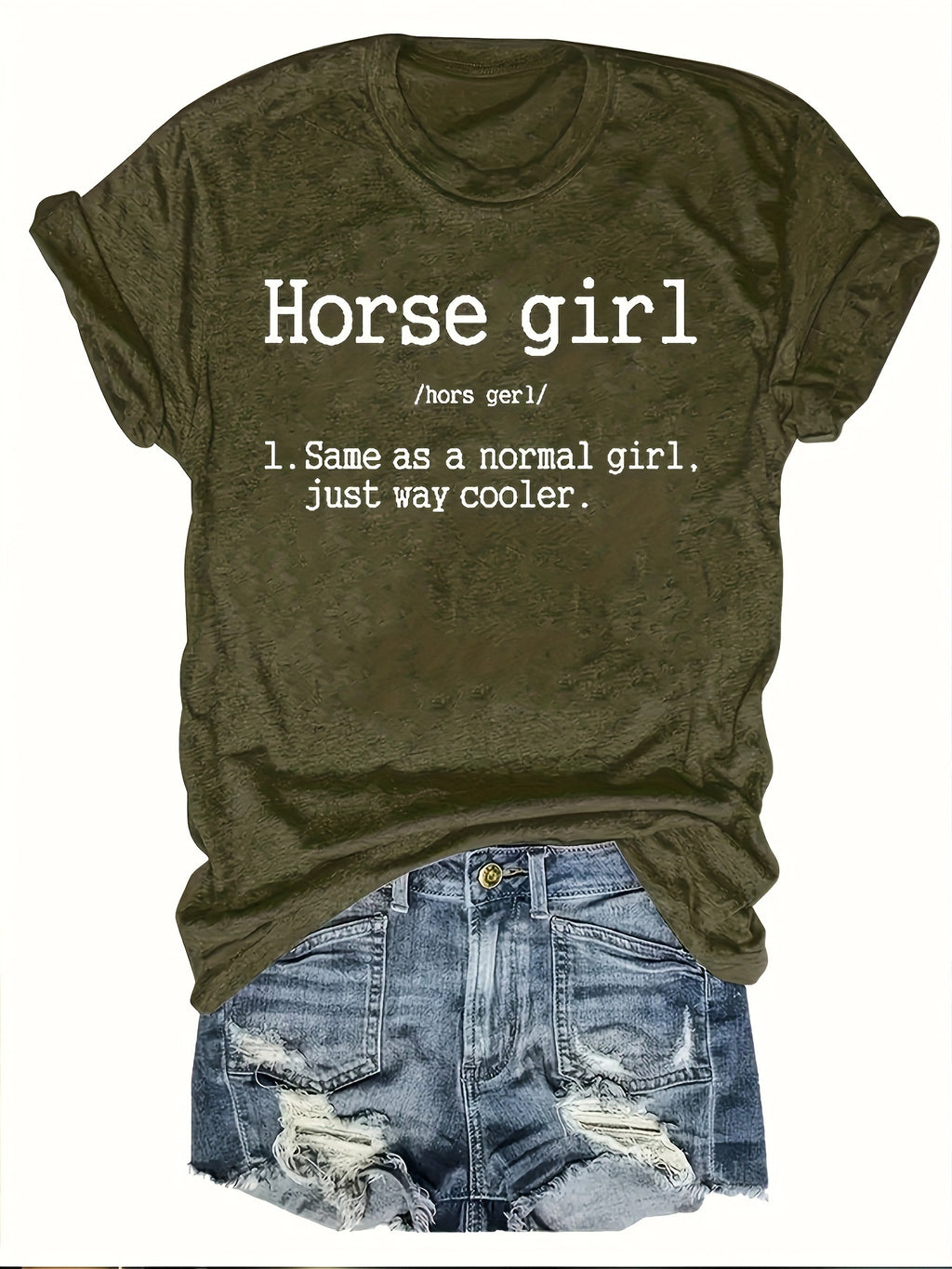 Vibrant Horse Girl Letter Print T-Shirt - Soft Short Sleeve Crew Neck Casual Top for Summer - Comfortable Women's Clothing for Horse Lovers