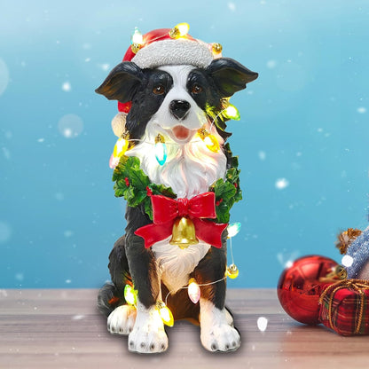 Festive Border Collie Sculpture with Santa Hat - Christmas Decor for Mantels and Tabletops - Ideal Gift for Border Collie Enthusiasts