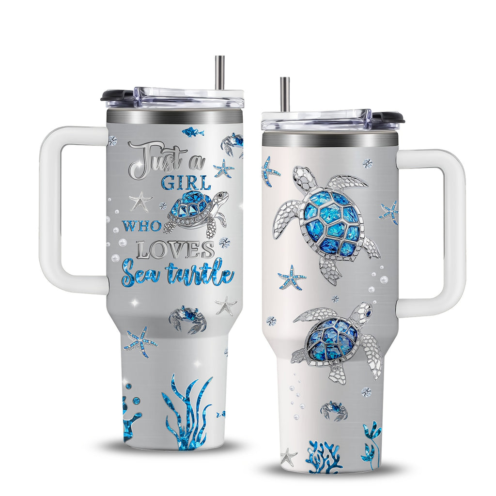 1pc Turtle Mug, Gift for Women with Turtles, Jewelry Turtle Gifts, Turtle Enthusiast Gifts, Turtle Coffee Mug, Turtle Stainless Steel Cup 40oz, with Handle and Lid, Sports Cup with Turtle Pattern, Outdoor Travel Cup