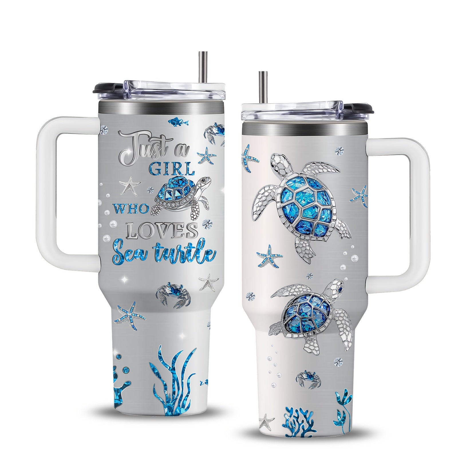 1pc Turtle Mug, Gift for Women with Turtles, Jewelry Turtle Gifts, Turtle Enthusiast Gifts, Turtle Coffee Mug, Turtle Stainless Steel Cup 40oz, with Handle and Lid, Sports Cup with Turtle Pattern, Outdoor Travel Cup