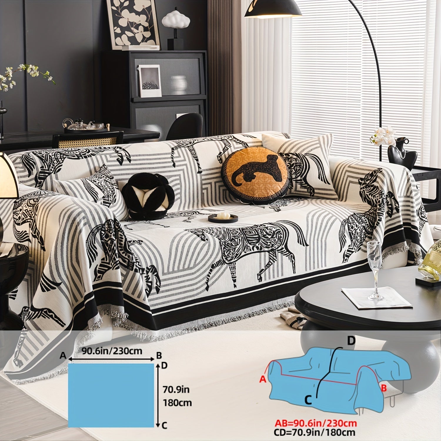 Luxurious Chenille Sofa Cover with Horse Design - Dual-Tone, Pet-Friendly & Machine Washable for Armchairs to L-Shaped Couches - Modern Home Decor Gift