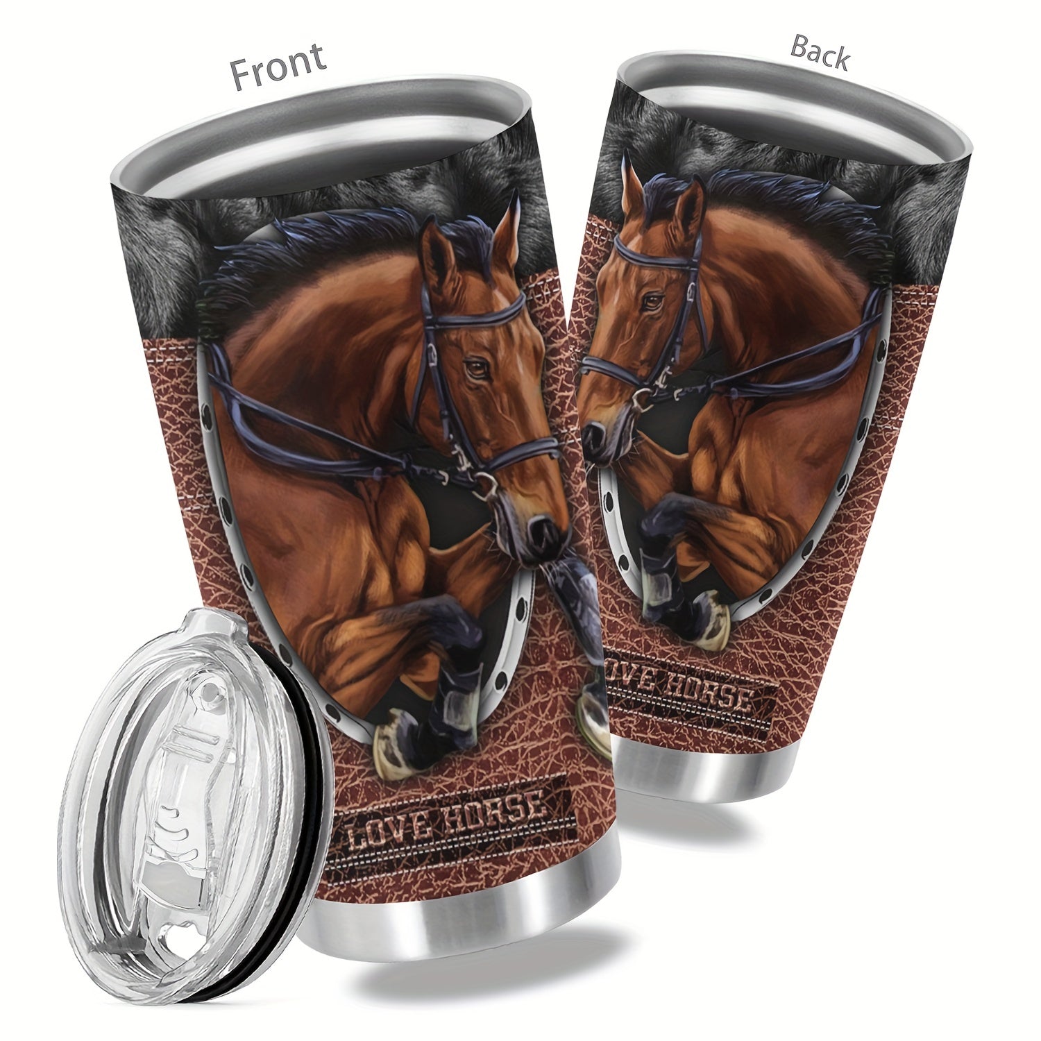 1pc, 20oz Cup Stainless Steel Tumbler, Horse Print Double Wall Vacuum Insulated Travel Mug, Halloween Gifts, Gifts For Parents, Relatives And Friends