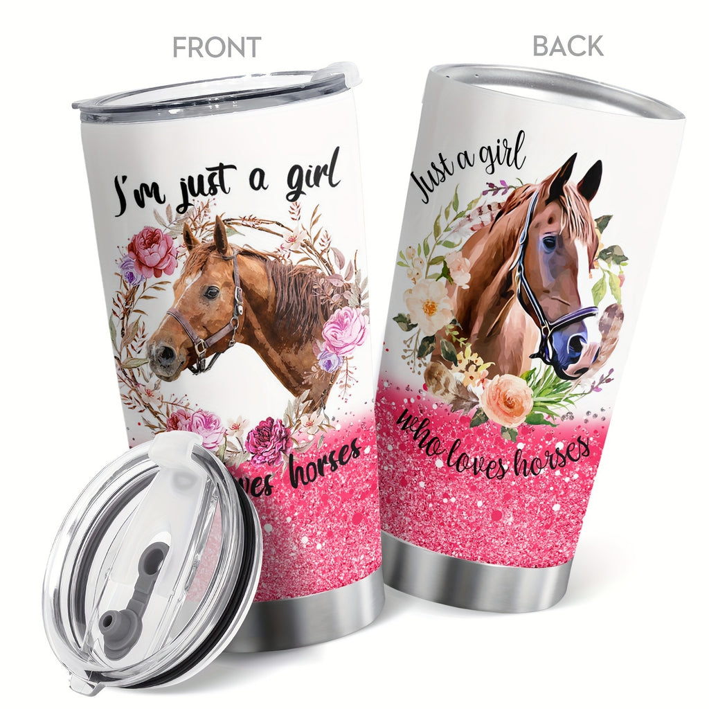 Horse Lover's Insulated Stainless Steel Tumbler with Lid - Double Vacuum Coffee Mug for Home, Office, and Travel - Reusable & Hand Wash Only