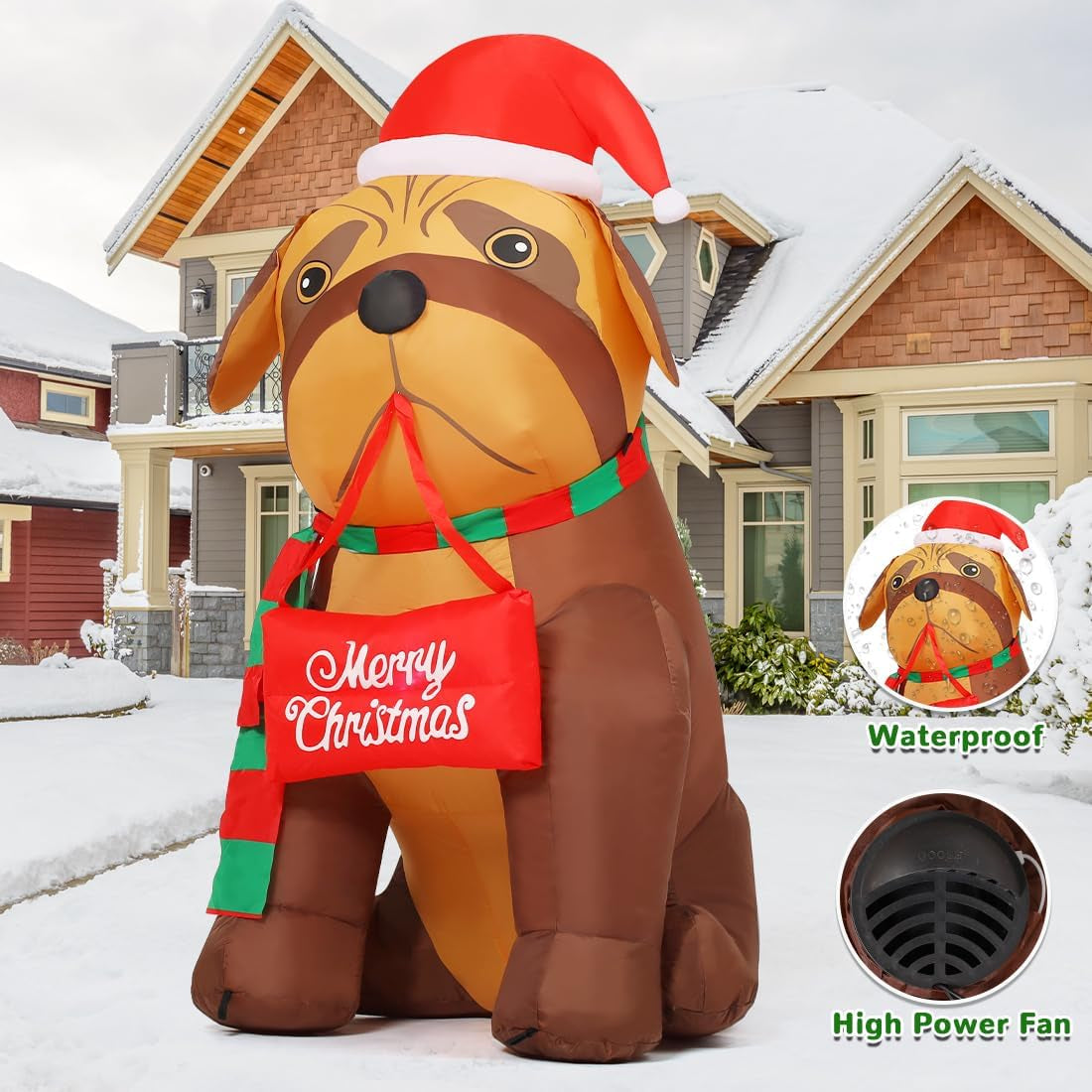 5 FT Christmas Inflatable Outdoor Decoration - Adorable Dog Design with Built-in LEDs for Indoor and Outdoor Holiday Display in Yard, Lawn, and Garden
