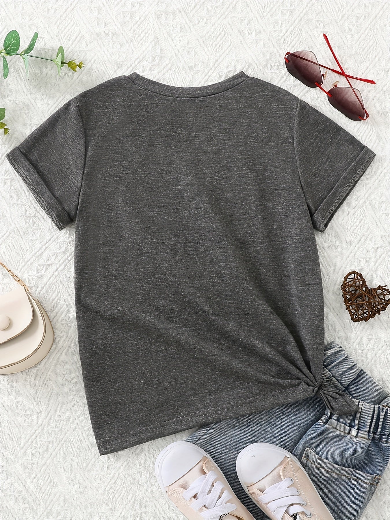 Girls Letter And Cow Head Graphic T-Shirt Casual Round Neck Tees Top Teen Kids Summer Clothes