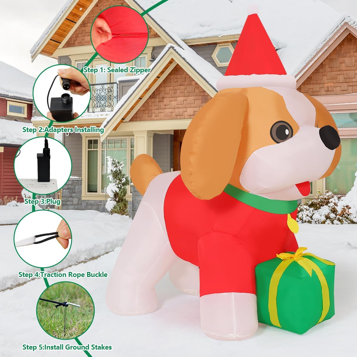 5FT Christmas Inflatable Cavalier King Charles Spaniel Yard Decoration with LED Lights