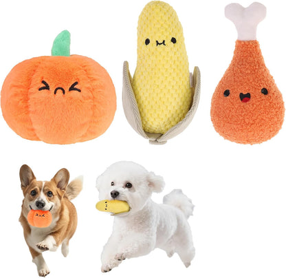 Stuffless Halloween Dog Squeaky Toys for Small Medium Dogs, Crinkle Puppy Chew Toy, 3 Pack Cute Animals Shape Soft Pet Plush Teething Toys(Skeleton & Pumpkin & Bat)