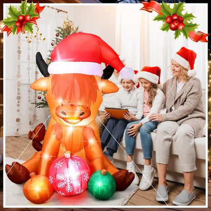 4.9 ft Inflatable Christmas Cow with Santa Hat