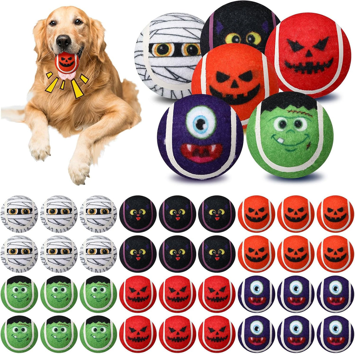 6 Pcs Halloween Dog Toys Bulk, 2.5 Inch Squeaky Tennis Balls Gifts