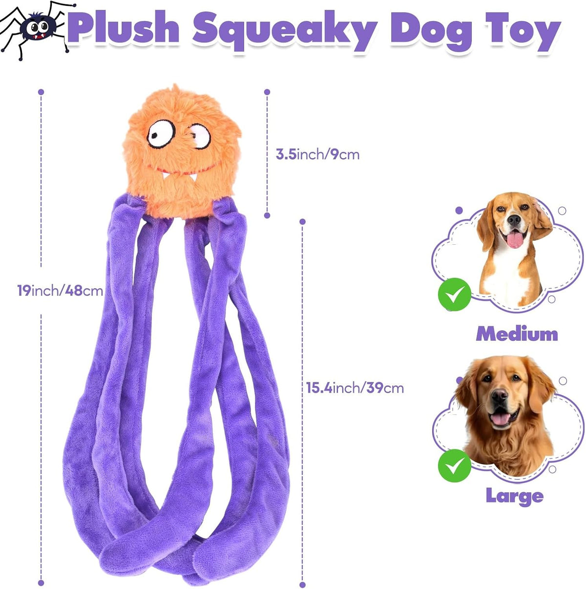 Halloween Squeaky Dog Toy for Aggressive Chewers, Hidden Squeaky Ball Inside, Interactive Crinkle Toy to Keep Them Busy, Dog Ball for Medium Large Dogs