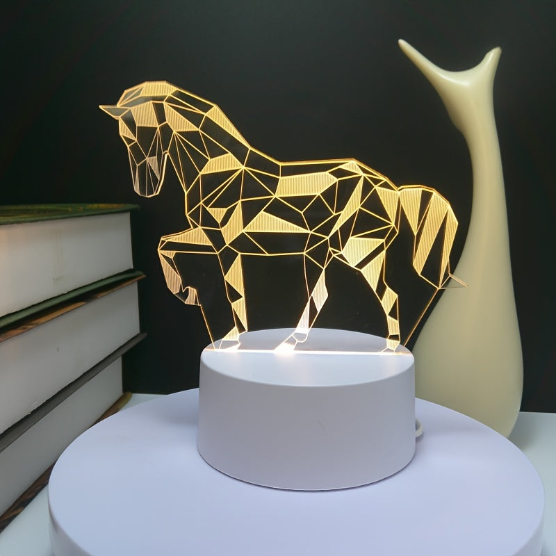 3D Night Light Horse Monochrome Warm Light USB Plug-in Without Switch