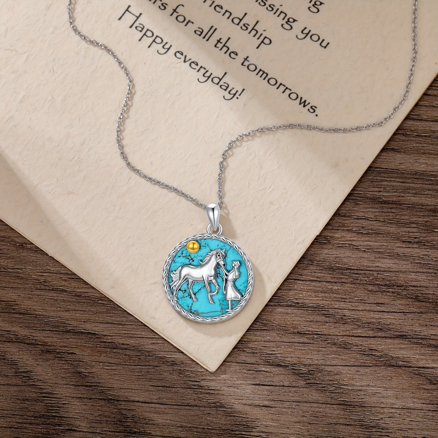Natural Turquoise Horse Necklace For Women 925 Sterling Silver Western Turquoise Horse And Women Pendant Necklaces Horse Charm Lucky Horse Jewelry Genuine Turquoise Jewelry Gifts For Mom Wife