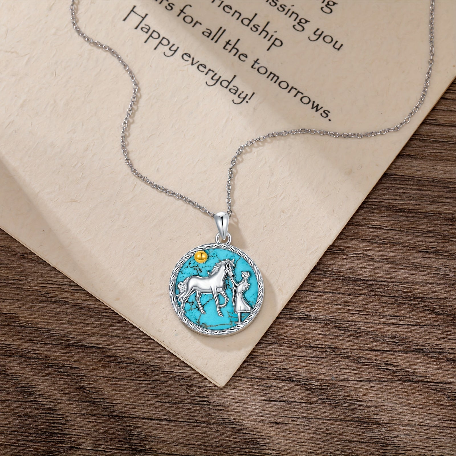 Natural Turquoise Horse Necklace For Women 925 Sterling Silver Western Turquoise Horse And Women Pendant Necklaces Horse Charm Lucky Horse Jewelry Genuine Turquoise Jewelry Gifts For Mom Wife