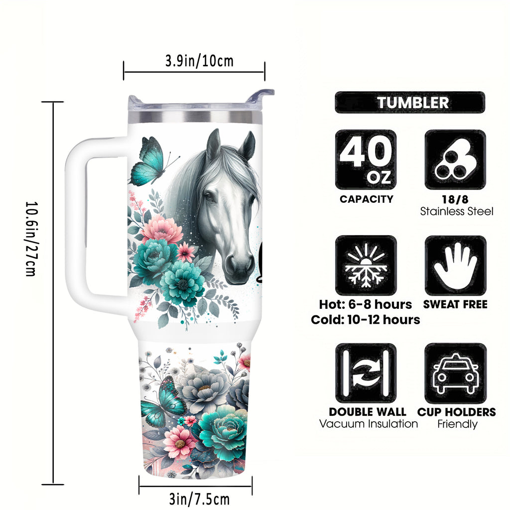 1pc Stainless Steel Tumbler 40oz - Double Wall Vacuum Insulated Travel Mug with Lid, Leak Proof, BPA-Free, Machine Washable, Ideal for Climbing & Sports, Perfect Gift for Horse Lovers, Equestrian, Women, Sister, Animal Enthus