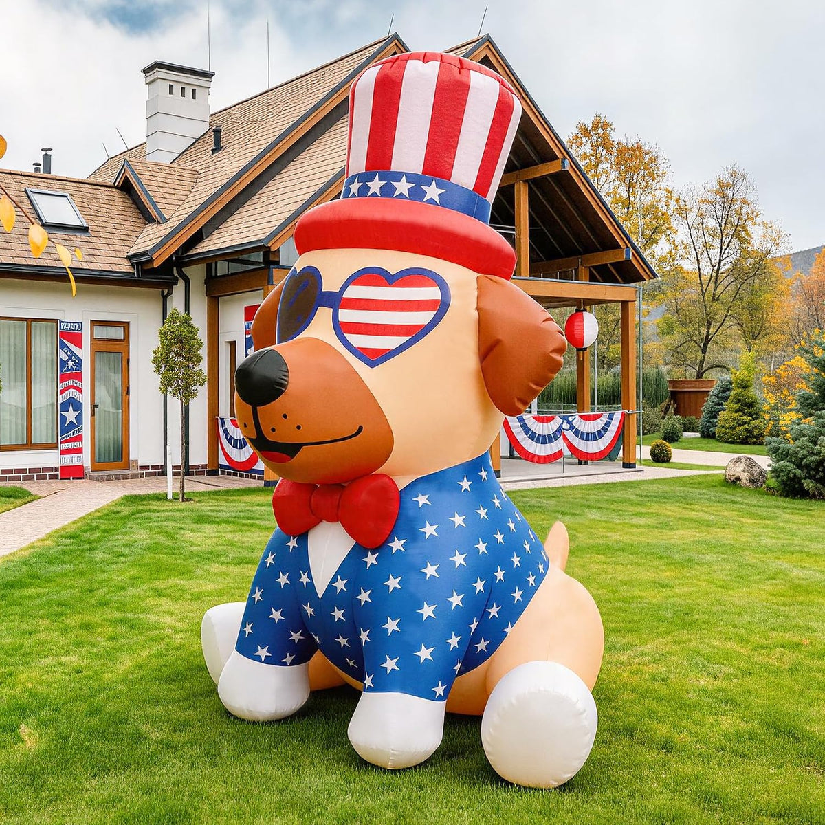 4FT Patriotic Independence Day 4th of July Memorial Day Inflatable Outdoor Decoration, Pug in Uncle Sam Hat, LED Lights Holiday Blow Up for Fourth July Party Garden Yard Lawn Decor