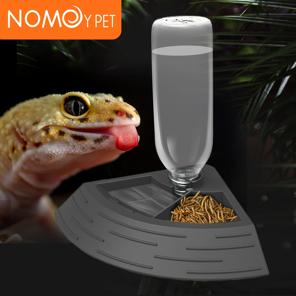 2 In 1 Reptile Water Dish & Food Dish With Automatic Water Bottle, Bearded Dragon Plastic Food Feeder Dish Terrarium Feeder Bowls For Leopard Gecko, Lizard, Frog, Snake & Chameleon