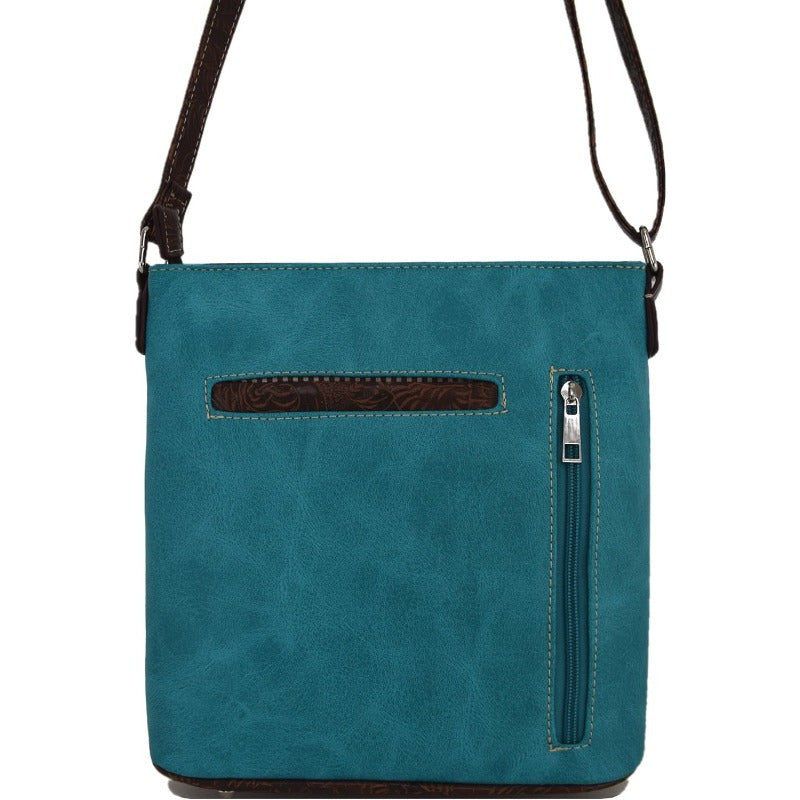 Western Horse Embroidery Faux Leather Crossbody Bag, Cowgirl Style Shoulder Handbag, with Floral Design and Rhinestone Accents, Polyester Lined, with Zipper Closure for Women