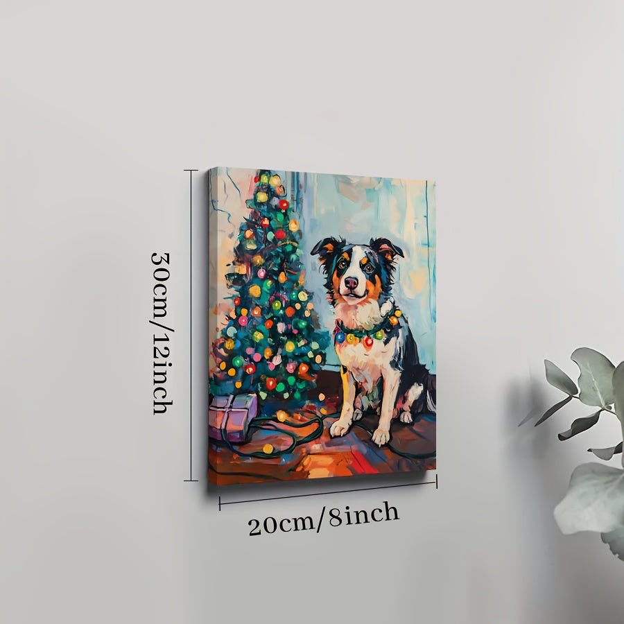 Australian Shepherd Christmas Dog Wall Art Canvas