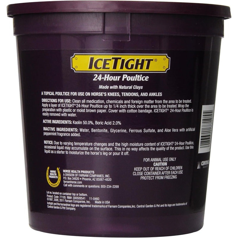 IceTight 24-Hour Poultice for Horses, 7.5 lbs - Fast-Acting, Natural Clay-Based, Easy-to-Wash Off, Ideal for Workouts & Races, White & Purple Design with Horse Silhouette, Horse Grooming Supplies, Equine Care, Thermoplastic P