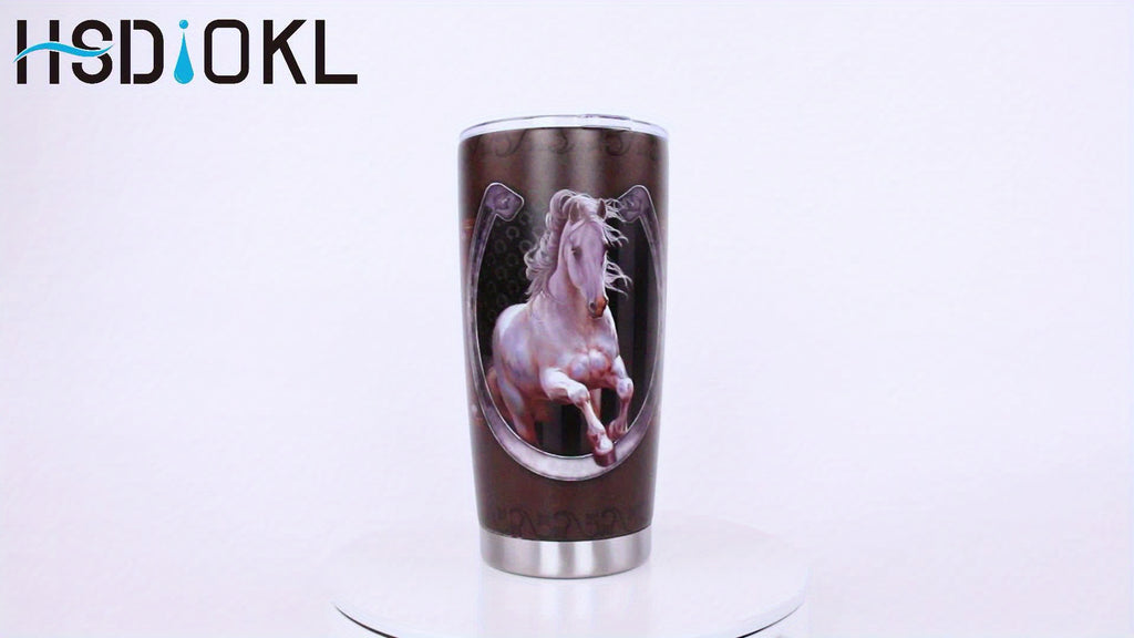 1pc, 20oz Cup Stainless Steel Tumbler, Horse Print Double Wall Vacuum Insulated Travel Mug, Halloween Gifts, Gifts For Parents, Relatives And Friends
