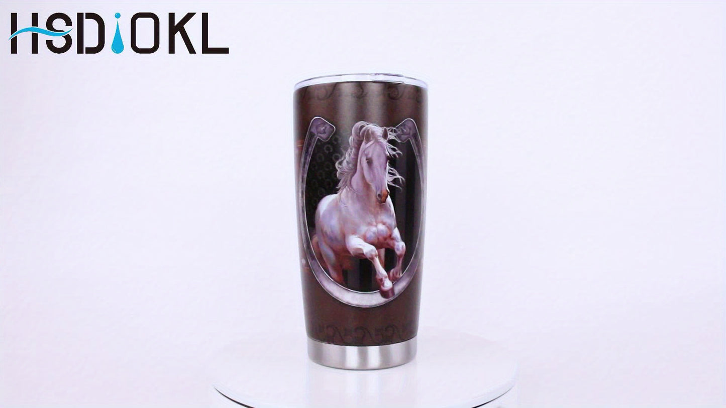 1pc, 20oz Cup Stainless Steel Tumbler, Horse Print Double Wall Vacuum Insulated Travel Mug, Halloween Gifts, Gifts For Parents, Relatives And Friends