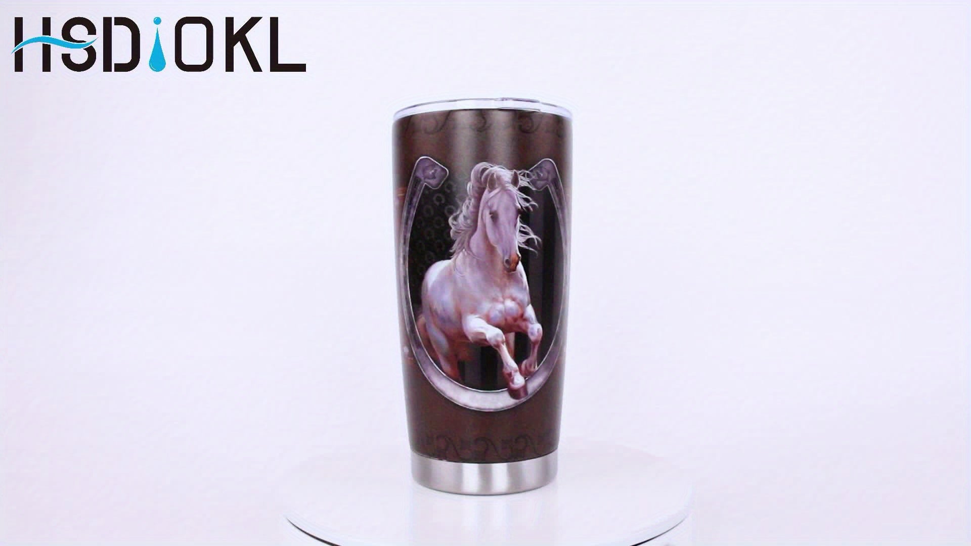 1pc, 20oz Cup Stainless Steel Tumbler, Horse Print Double Wall Vacuum Insulated Travel Mug, Halloween Gifts, Gifts For Parents, Relatives And Friends