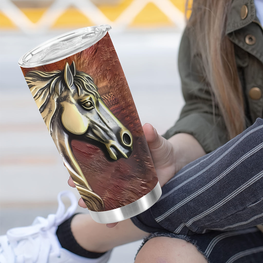 [20Oz Stainless Steel Travel Tumbler] 20Oz Metal Horse Stainless Steel Tumbler,Metal Horse Print Double Wall Vacuum Insulated Travel Mug, Gifts for Parents, Relatives And Friends