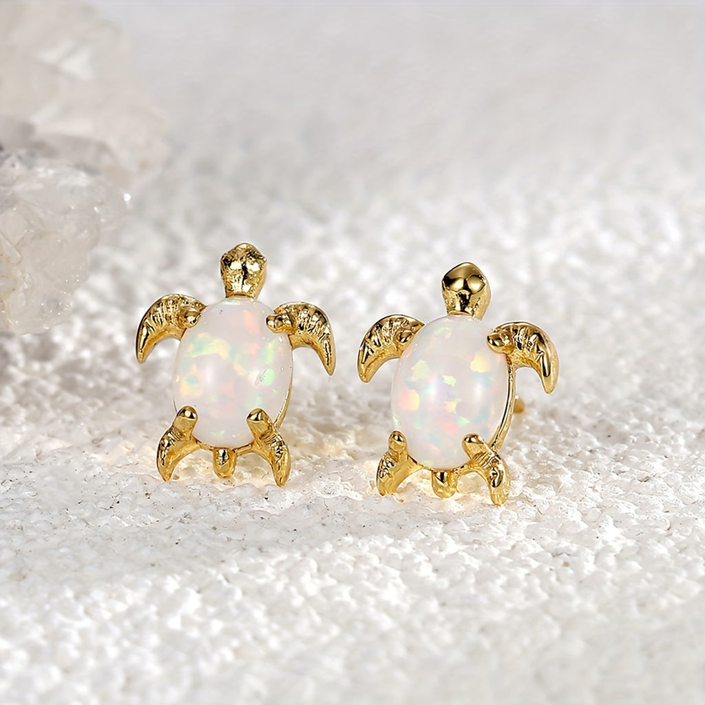1pc Lightweight Opal Sea Turtles Bohemian Stud Earrings Brass Golden Plated Trendy Ladies Jewelry for Daily Wear Gifts for Mother