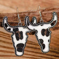Flocking Cow/ Leopard Pattern Bull Head Design Dangle Earrings Retro Ethnic Style Western Holiday Earrings