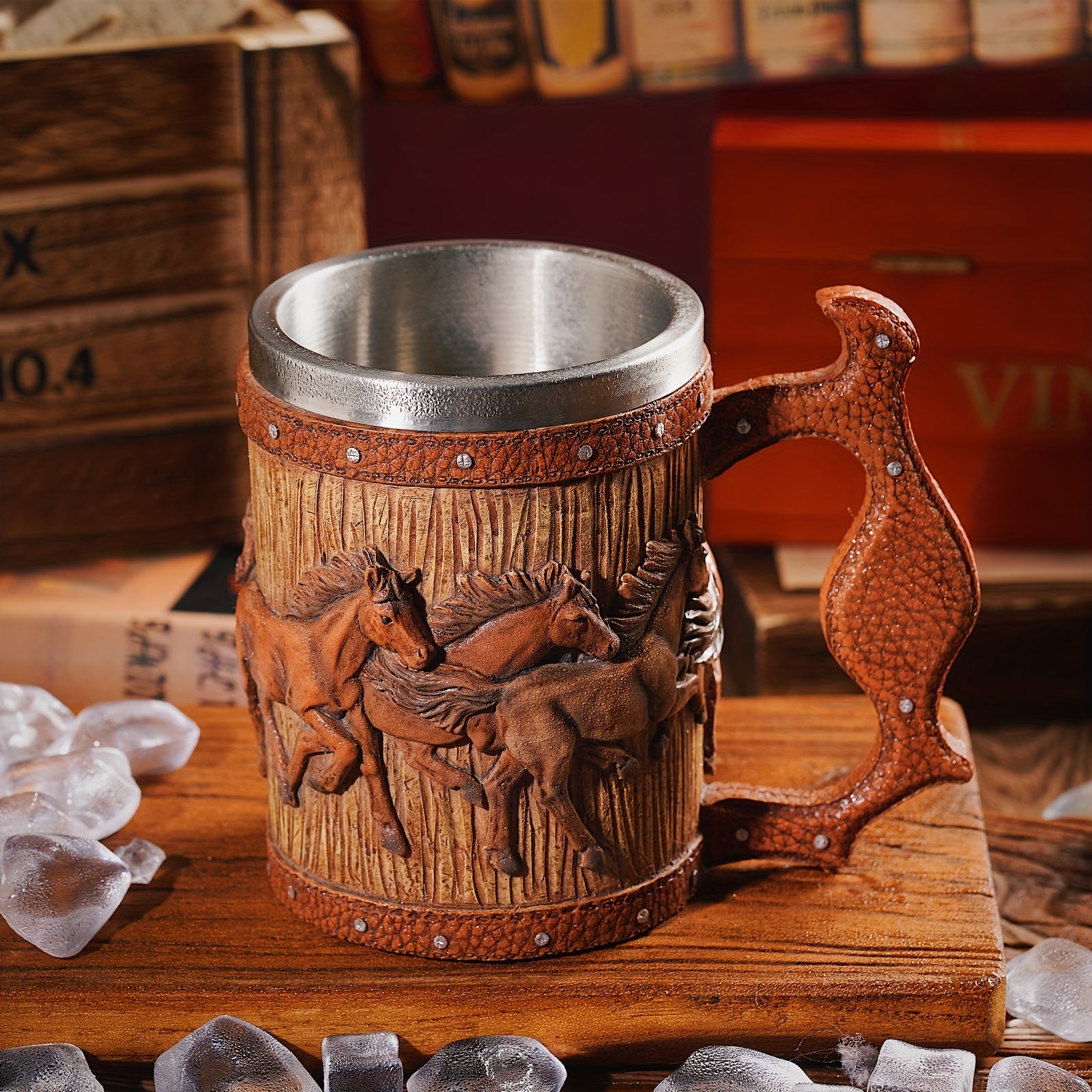 Viking Style Stainless Steel Mug with Horse Relief Design - Perfect for Christmas, Halloween, and Easter Celebrations