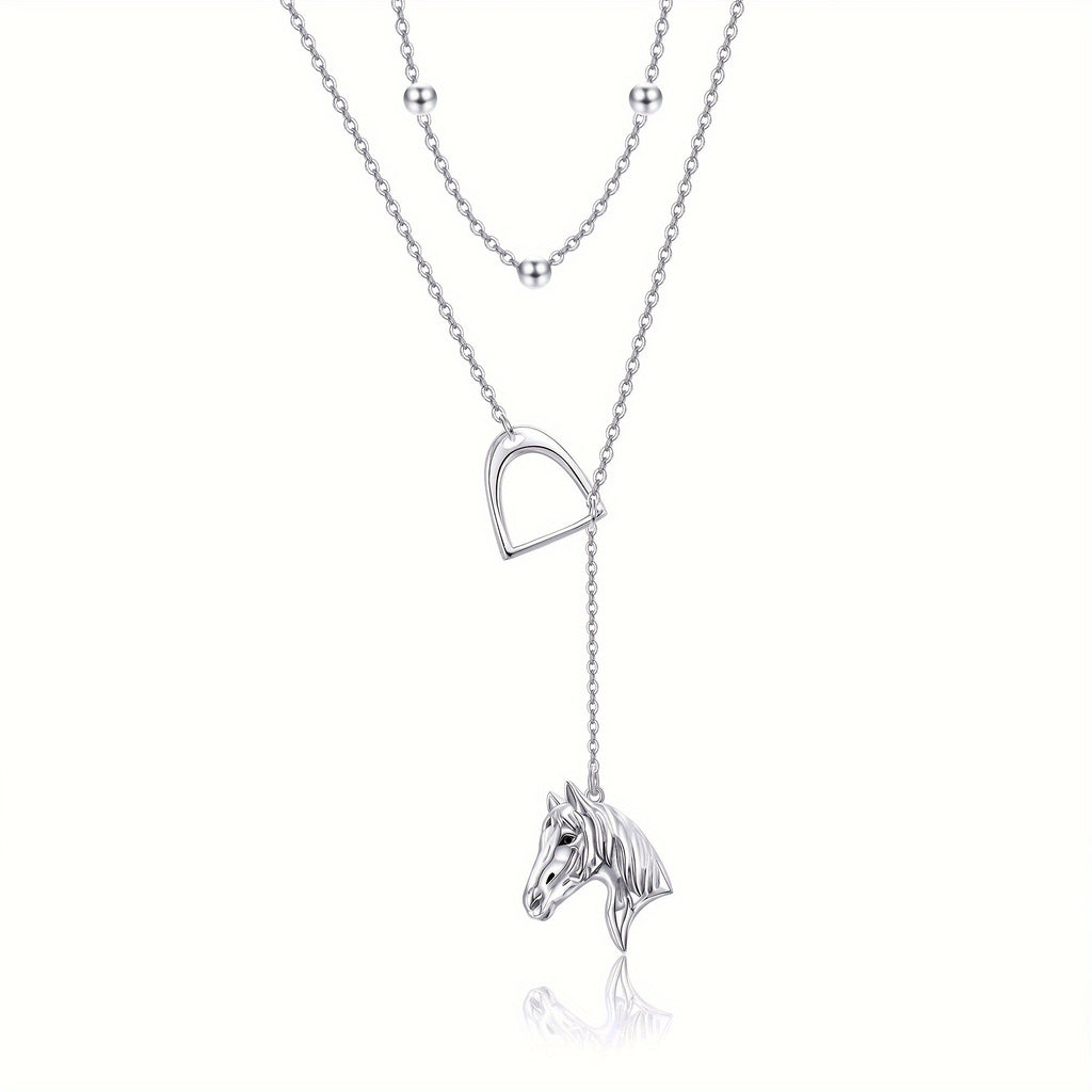 Women's Horse Lasso Layered Necklace 925 Sterling Silvery Horseshoe Y Necklace Women's Jewelry Gift