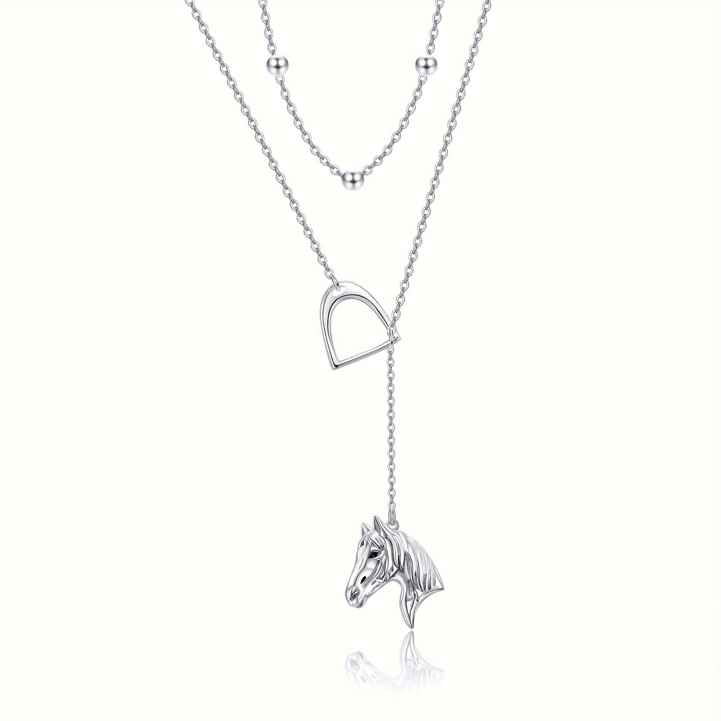 Women's Horse Lasso Layered Necklace 925 Sterling Silvery Horseshoe Y Necklace Women's Jewelry Gift