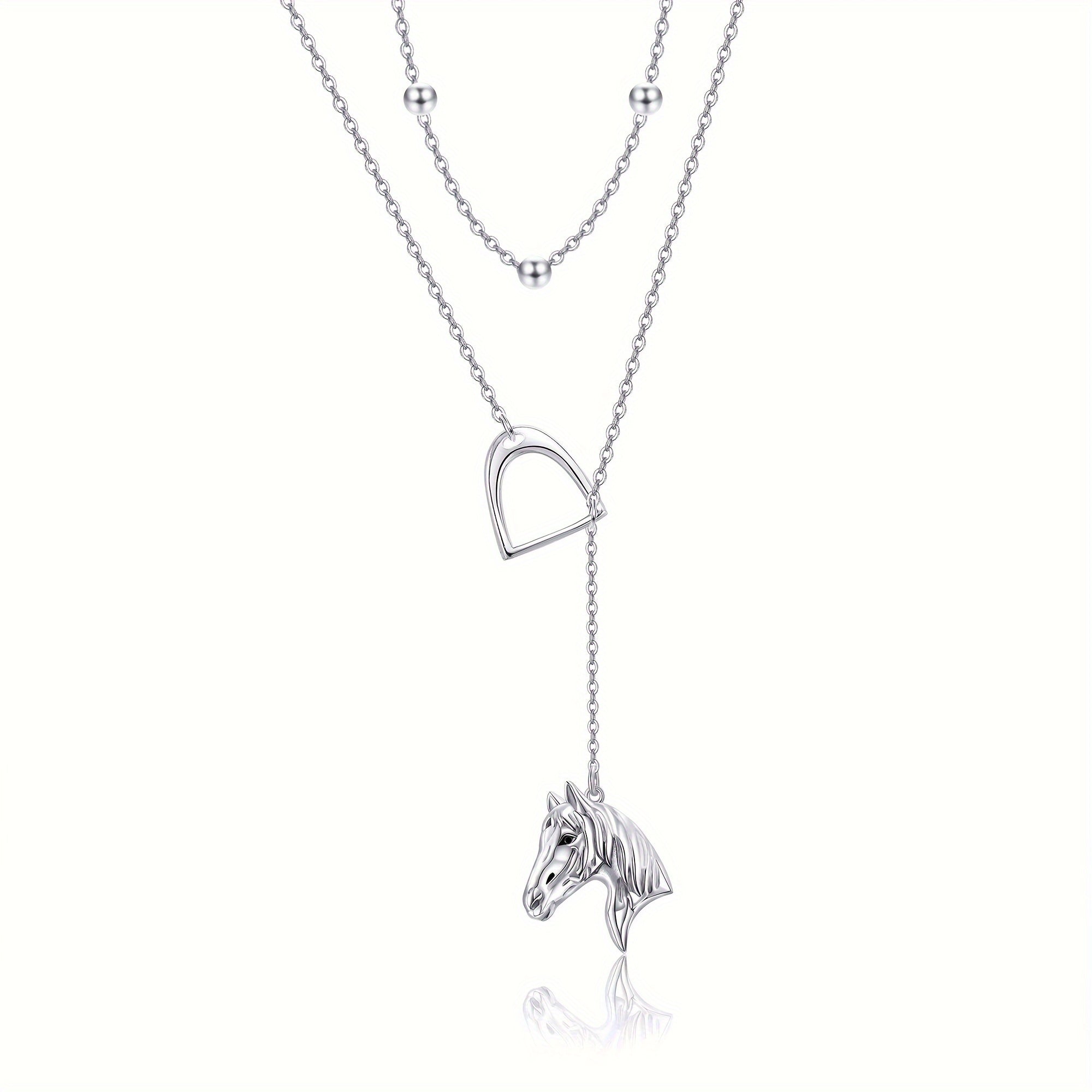 Women's Horse Lasso Layered Necklace 925 Sterling Silvery Horseshoe Y Necklace Women's Jewelry Gift