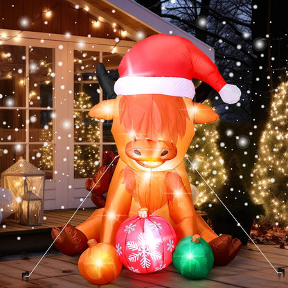 4.9 ft Inflatable Christmas Cow with Santa Hat