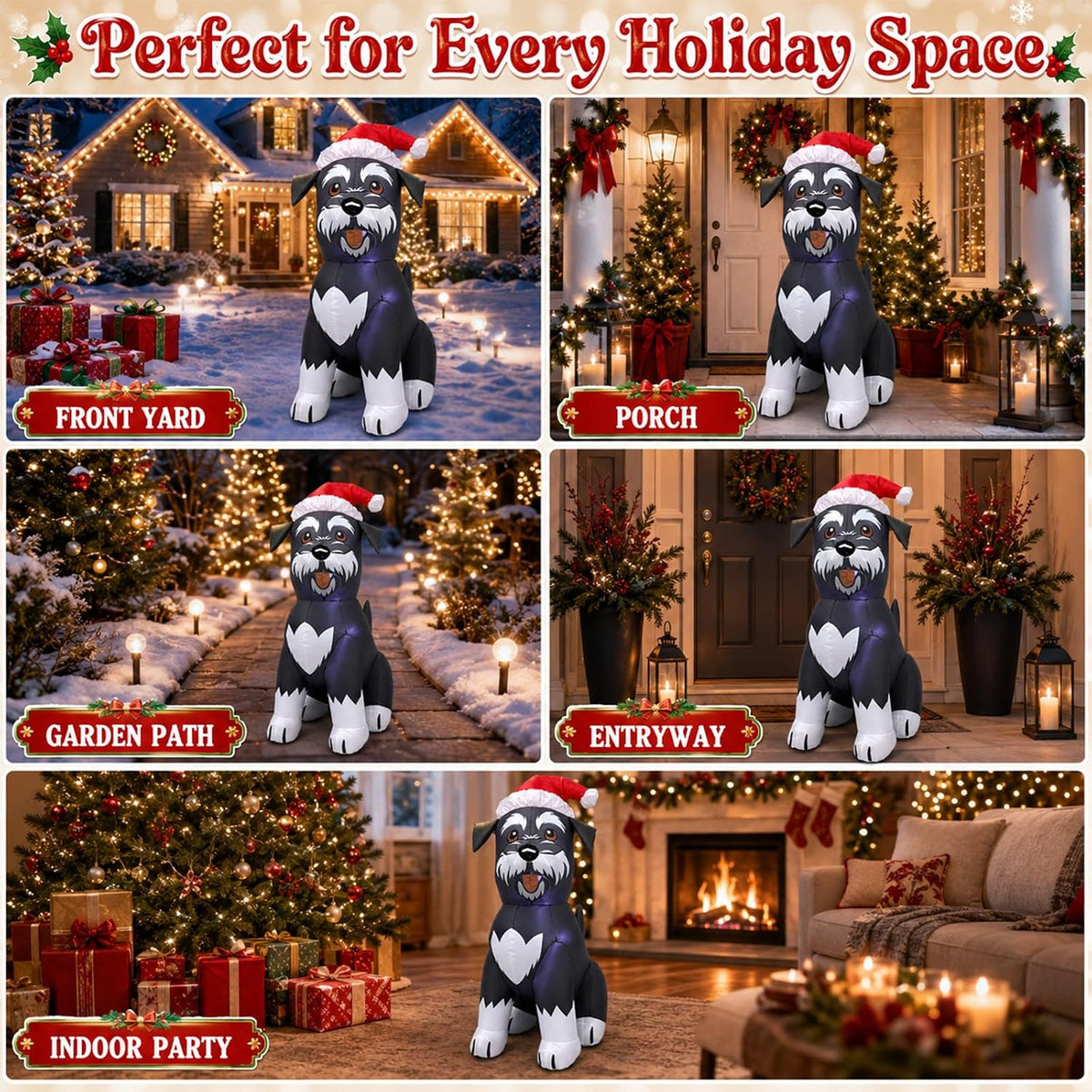 4-Foot Inflatable Schnauzer Dog Christmas Decoration with LED Lighting for Outdoor Use